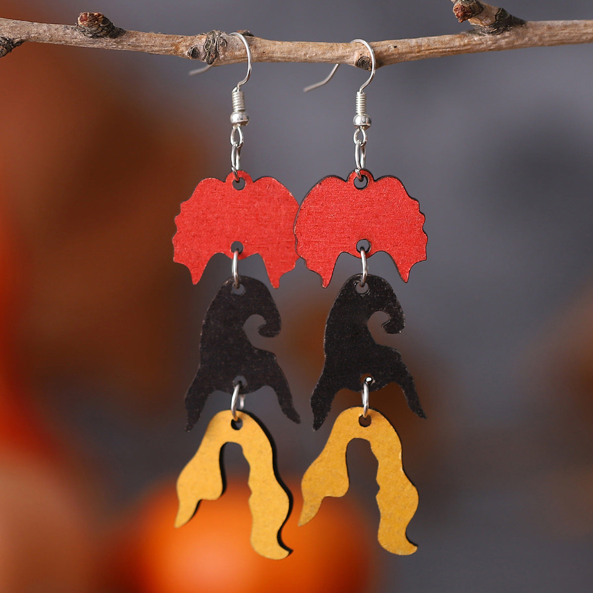 Wholesale  Women' s Wooden Double-Sided Pendant Earrings